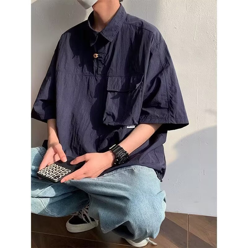 Summer solid color short sleeved shirt for men