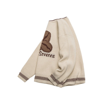 Jacquard color blocked round neck sweater for men