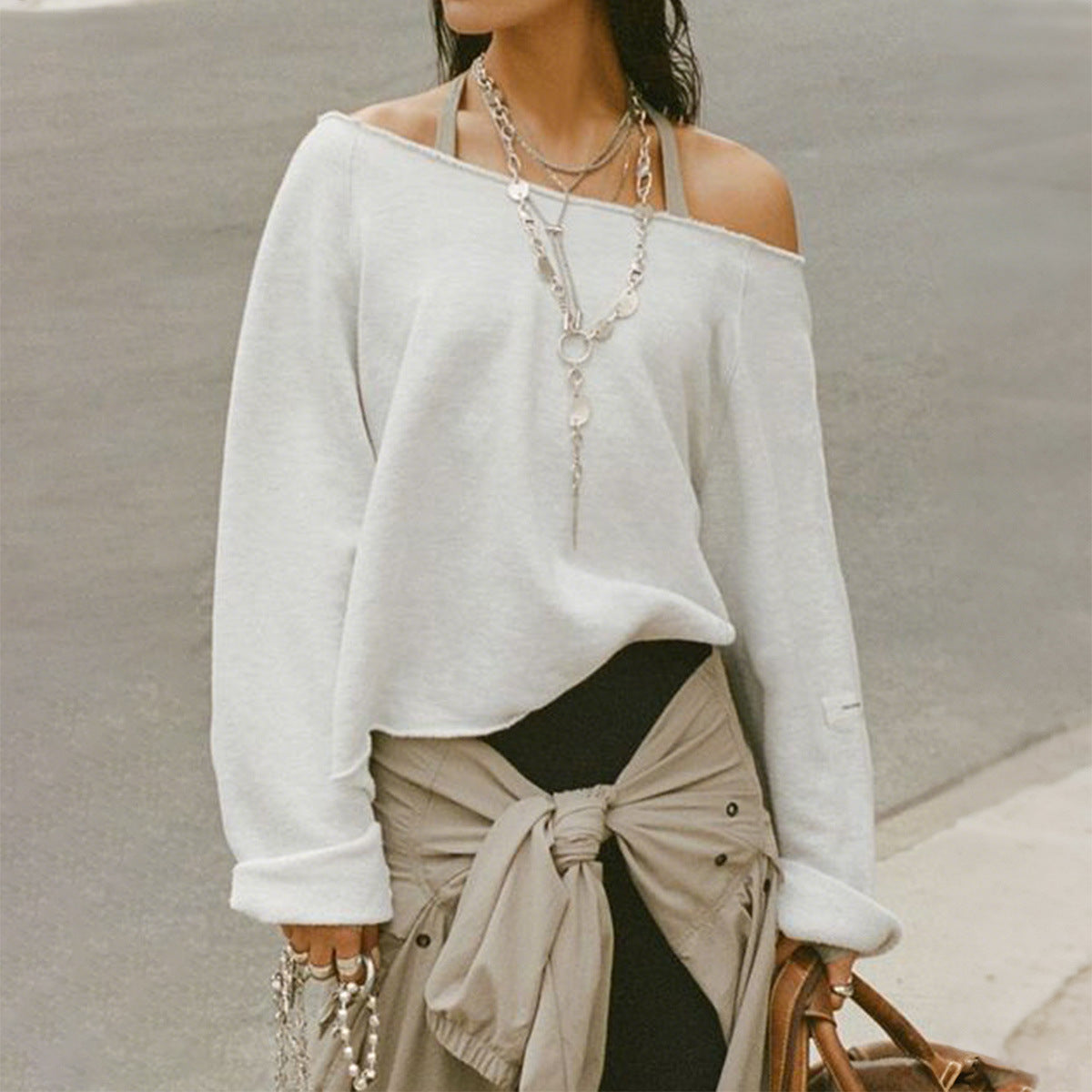 Solid Color Long Sleeve Hoodie for Women