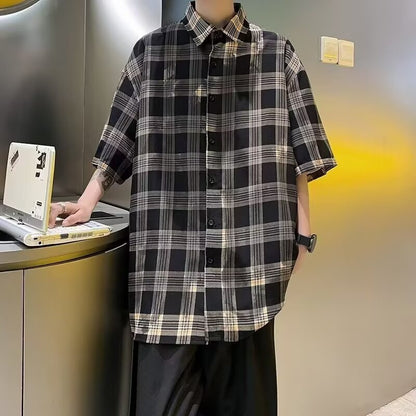 Summer checkered short sleeved shirt for men