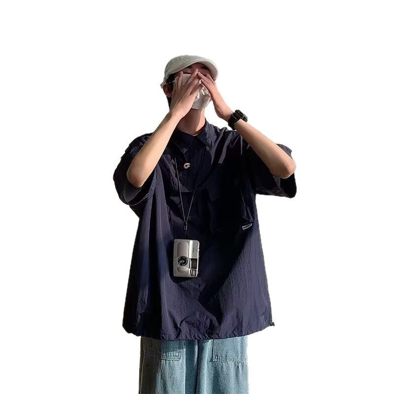 Summer solid color short sleeved shirt for men