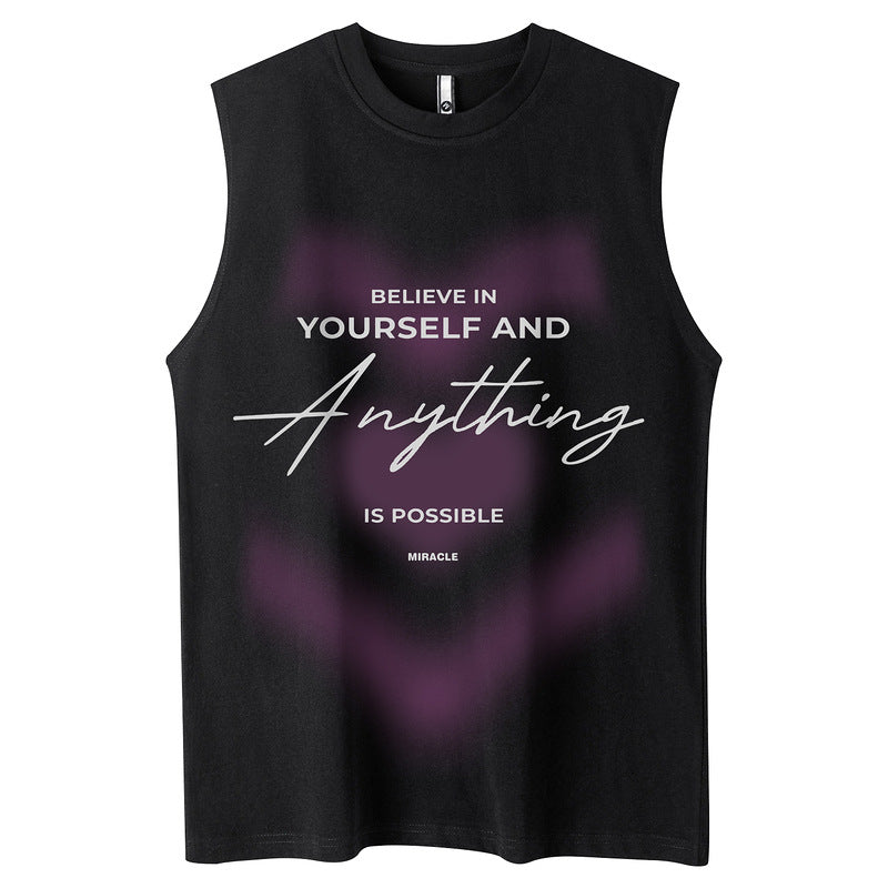 Casual Cursive Sleeveless Round Neck Loose Vest for Men