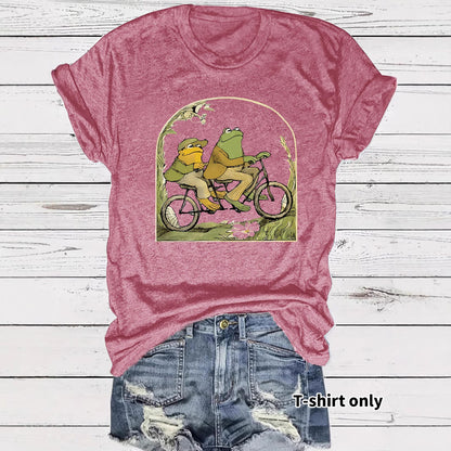 Frog riding bicycle printed short sleeved shirt