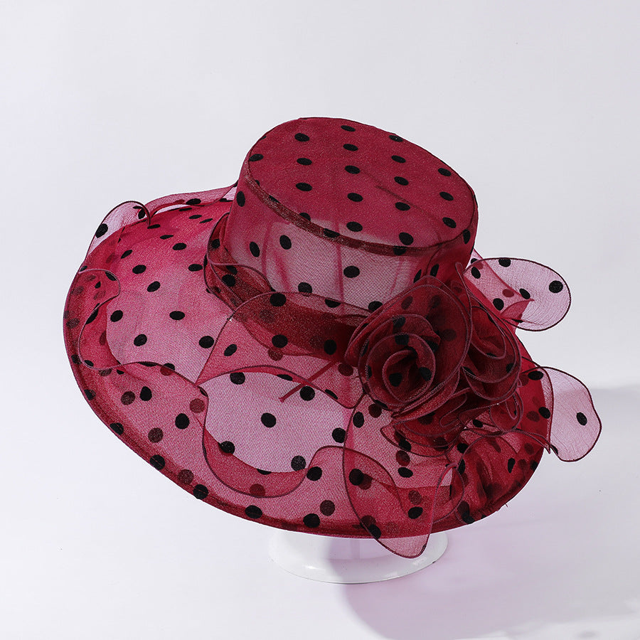 Organza Polka Dot Big Brim Hat Female Wavy Beach Hat Outdoor Sun Hat Summer
