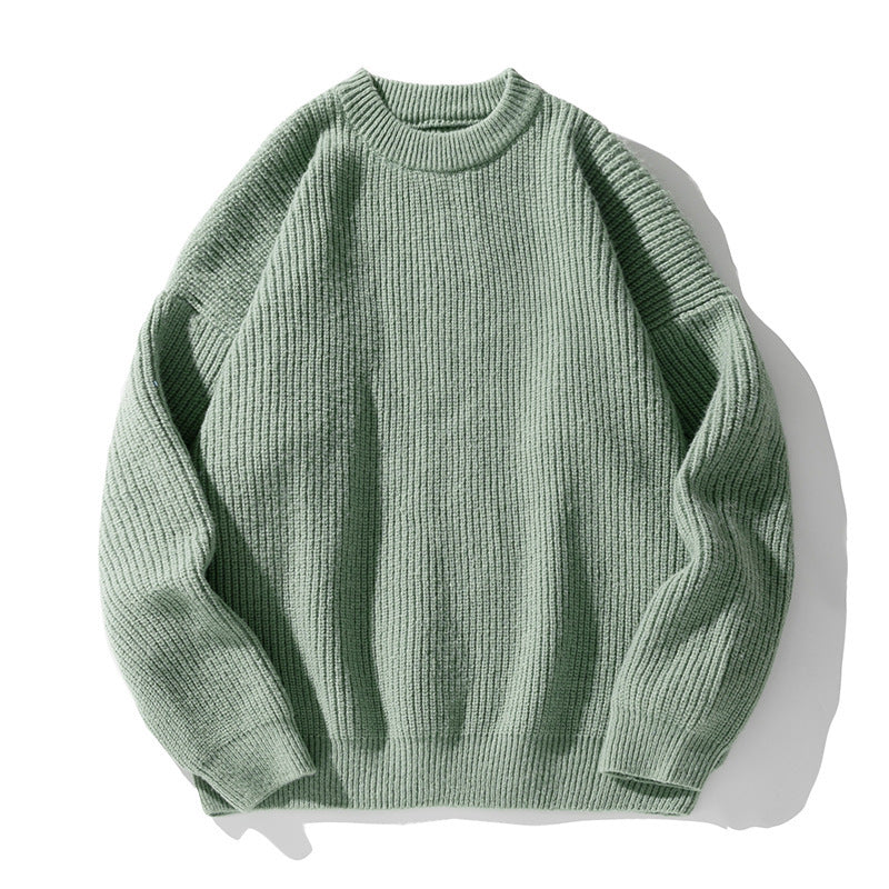 Solid color round neck sweater for men