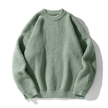 Solid color round neck sweater for men