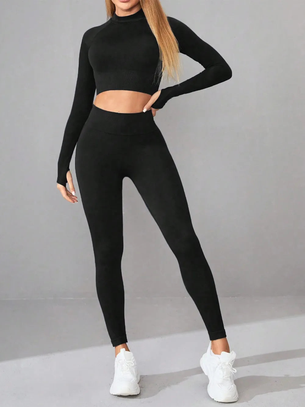Neck Long Sleeve Top and Leggings Active Set
