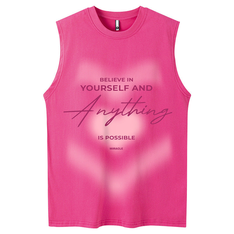 Casual Cursive Sleeveless Round Neck Loose Vest for Men