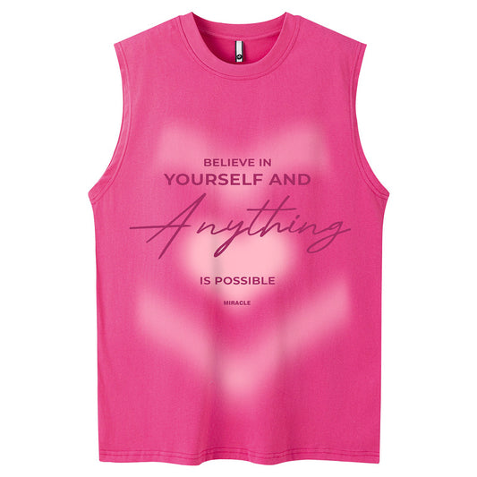 Casual Cursive Sleeveless Round Neck Loose Vest for Men