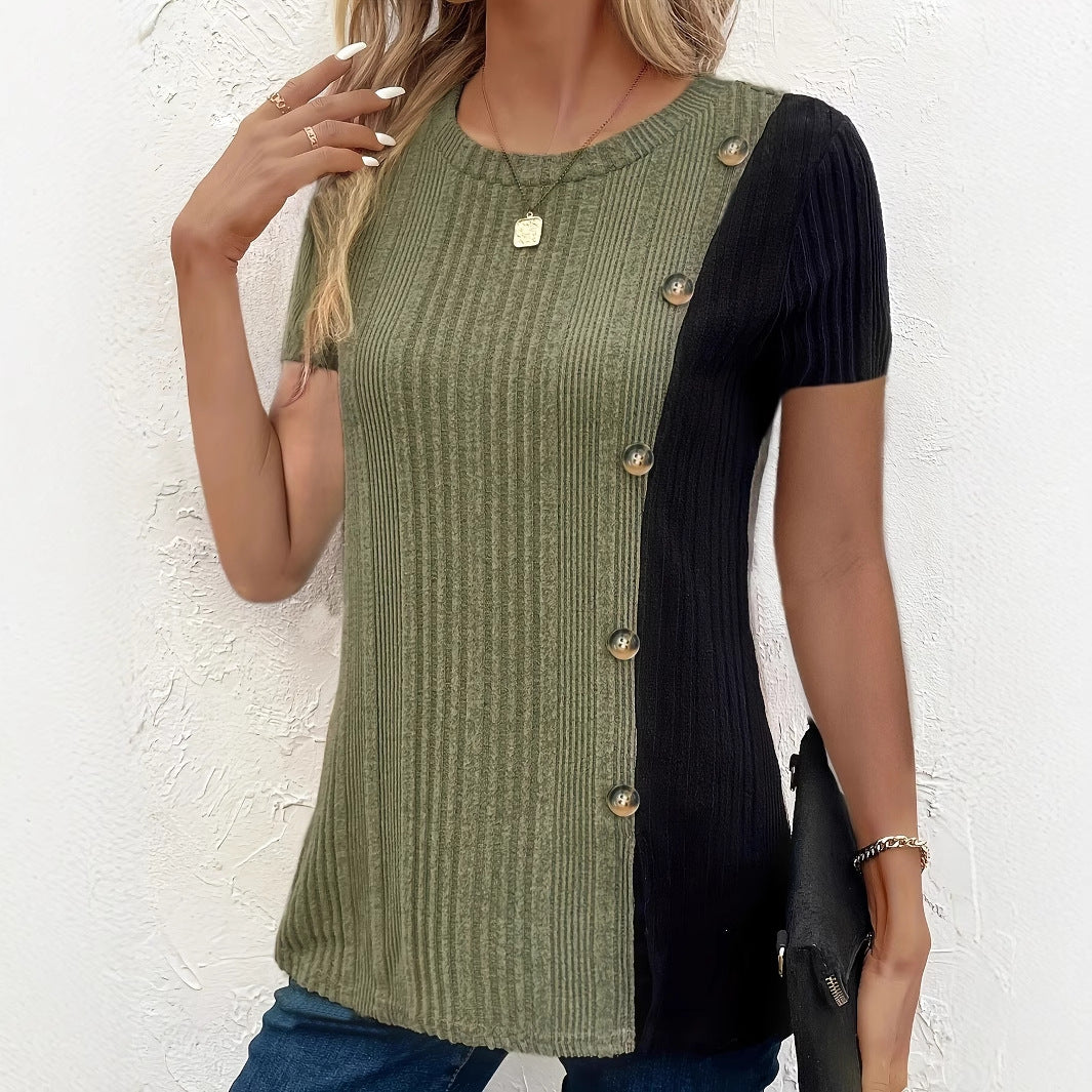 Fashionable Color-Block Button Slit Casual  for Women