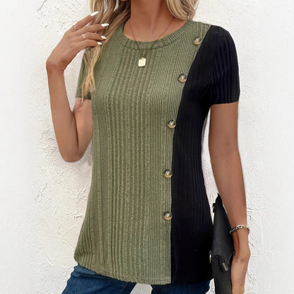 Fashionable Color-Block Button Slit Casual  for Women