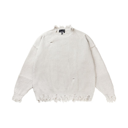 Perforated round neck knitted sweater for men and women