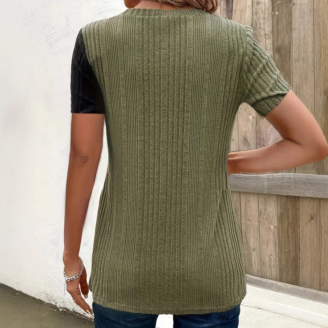 Fashionable Color-Block Button Slit Casual  for Women