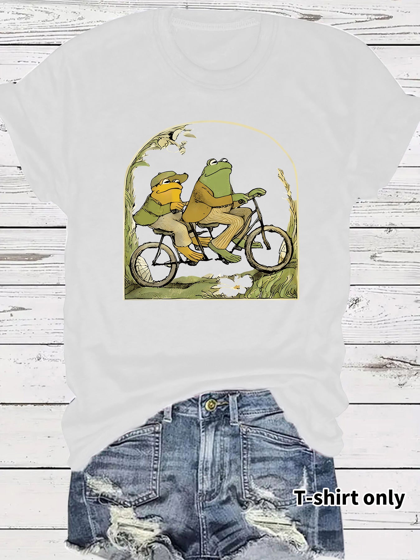 Frog riding bicycle printed short sleeved shirt