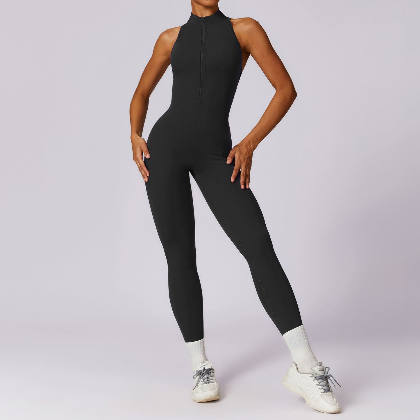 Naked quick zip yoga jumpsuit with beautiful back high-intensity fitness training sports tight fitting clothes