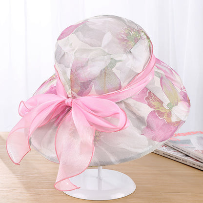 Sun Hat Women's Summer Outdoor UV Protection Foldable Big Brim Hat Fashion Bow Beach Hat