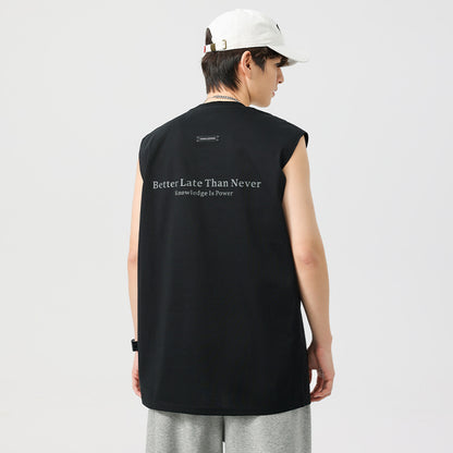 Letter embroidery round neck sleeveless vest for men