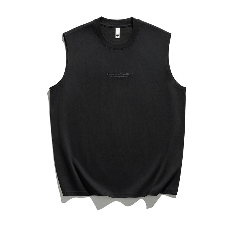 Letter embroidery round neck sleeveless vest for men