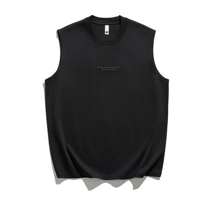 Letter embroidery round neck sleeveless vest for men