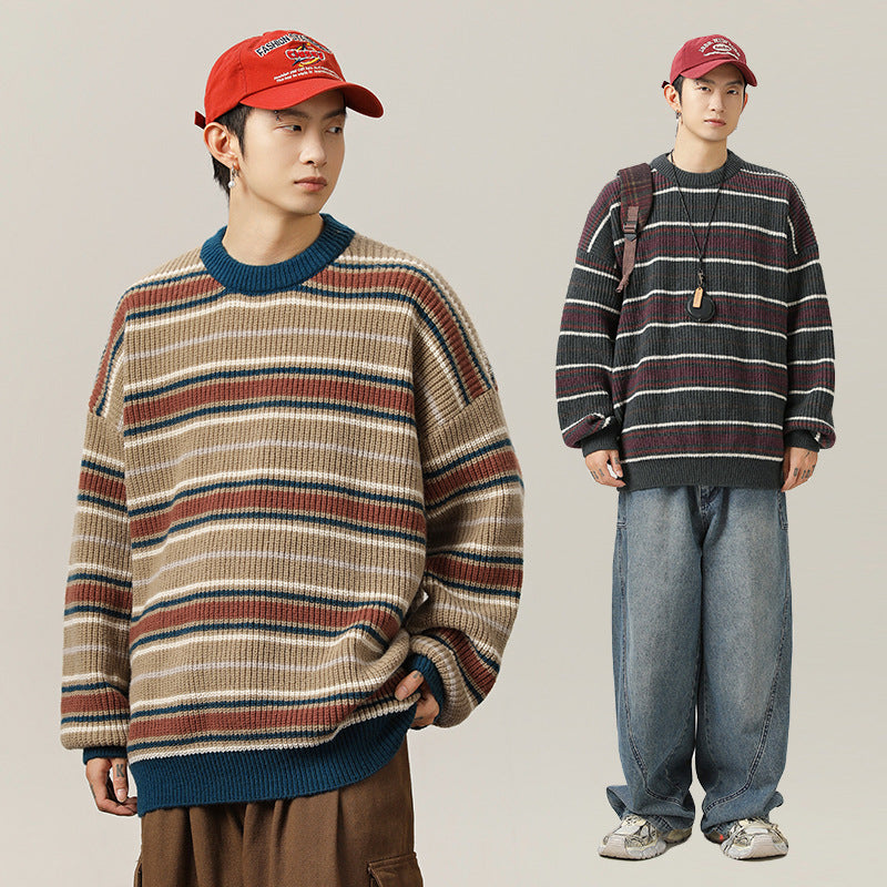 Striped round neck sweater for men