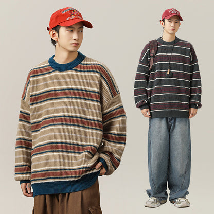 Striped round neck sweater for men