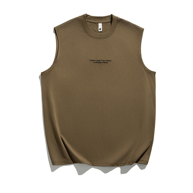 Letter embroidery round neck sleeveless vest for men