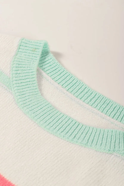 Personalized striped contrasting dopamine shoulder sweater for women