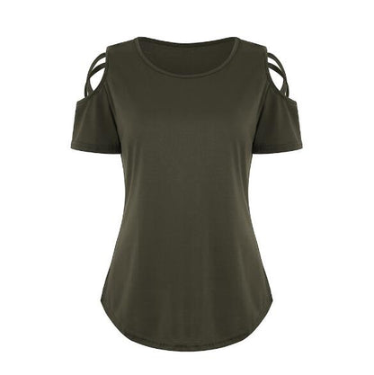 Women Loose Strappy Cold Shoulder Tops Basic T-Shirts