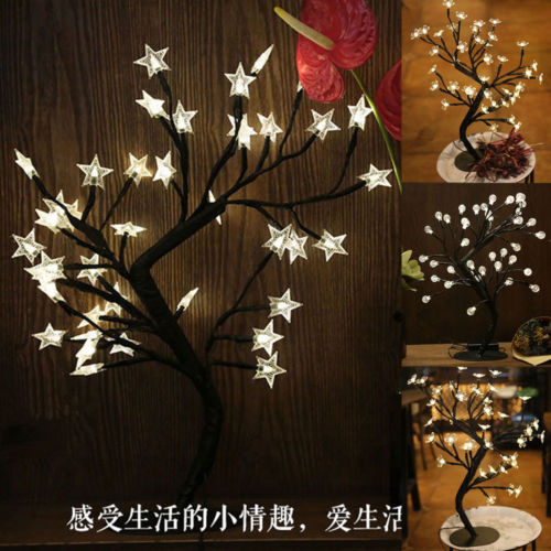 LED Cherry Blossom Crystal Star Desk Top Bonsai Tree Light Branches Festival Party Decor Romantic Wedding Decoration Home Decor