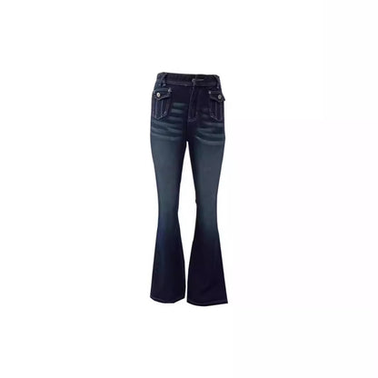 Multi pocket slim fit flared jeans for women