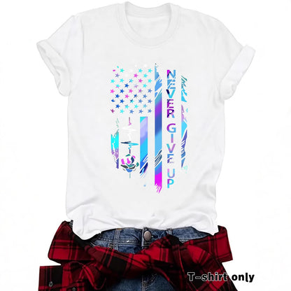 Cool letter pattern printed round neck loose short sleeved shirt