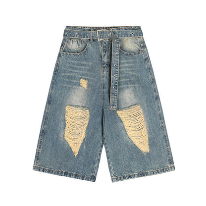 Broken hole casual denim shorts for men and women