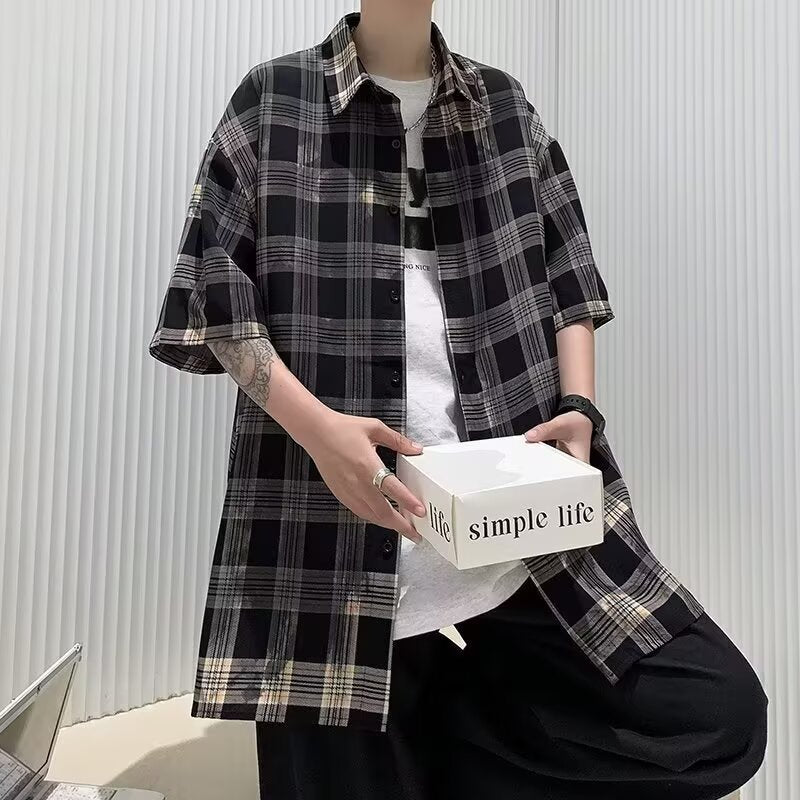 Summer checkered short sleeved shirt for men