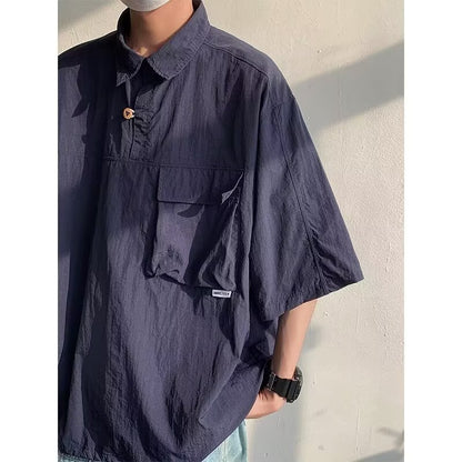 Summer solid color short sleeved shirt for men