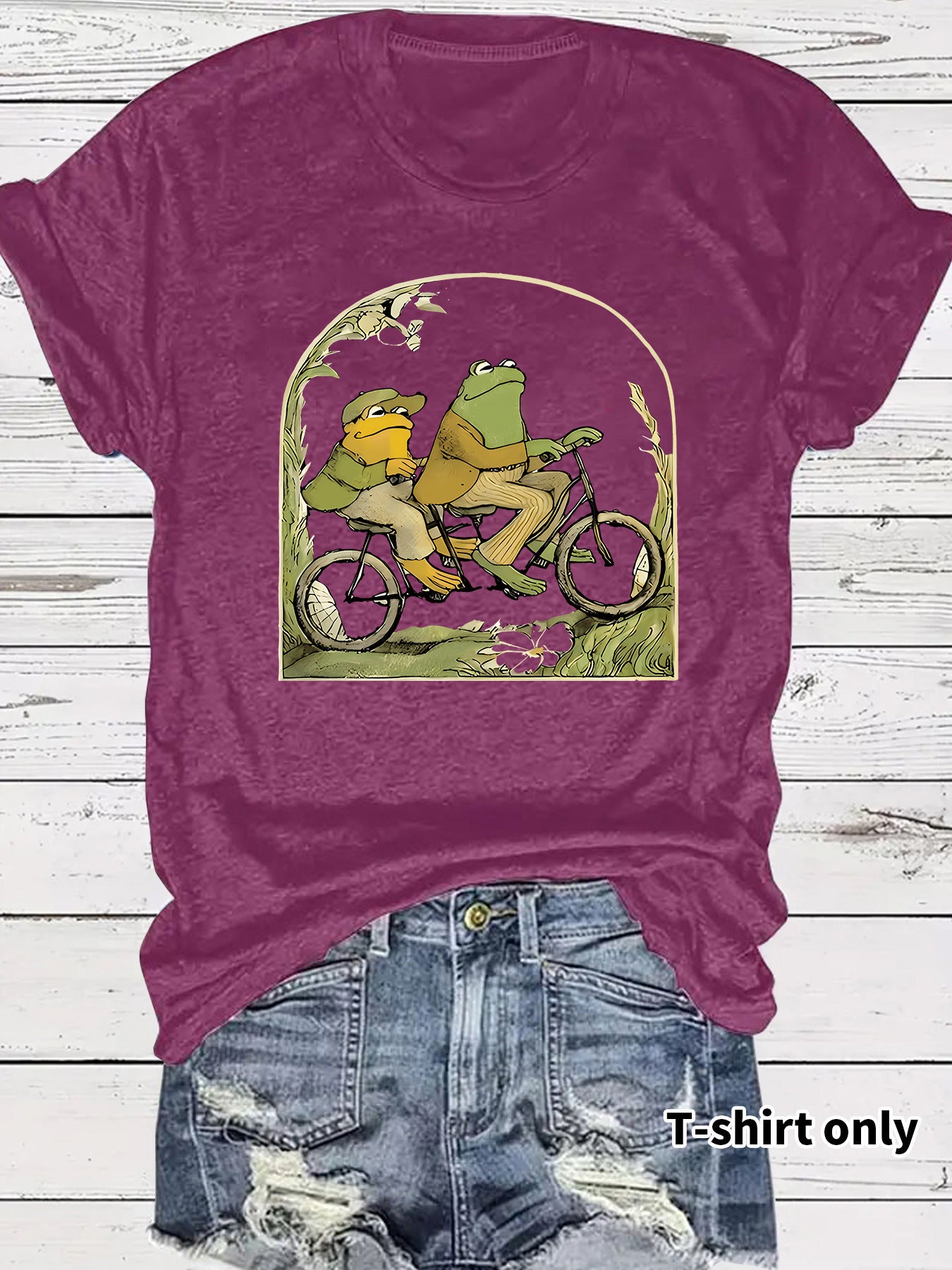 Frog riding bicycle printed short sleeved shirt