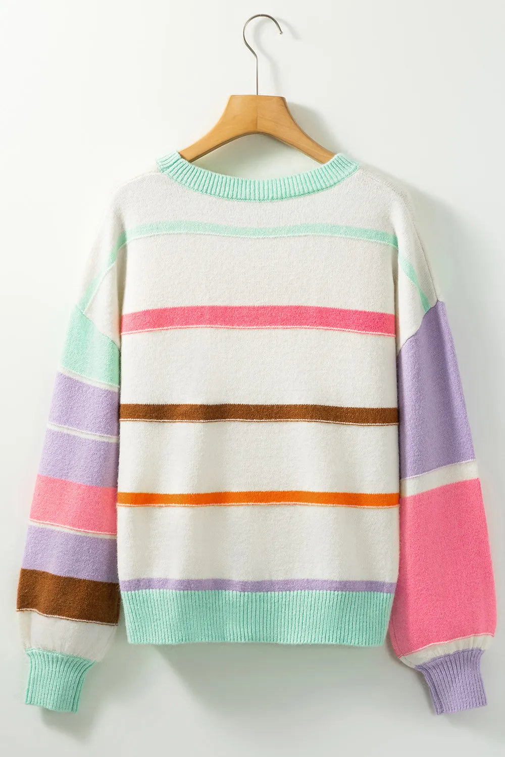 Personalized striped contrasting dopamine shoulder sweater for women
