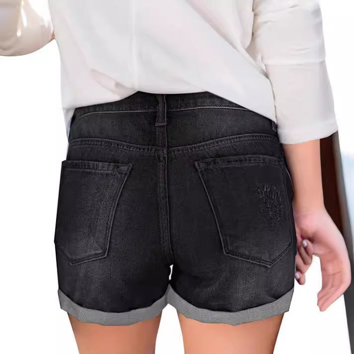 Style Distressed Cuffed Denim Shorts for Women