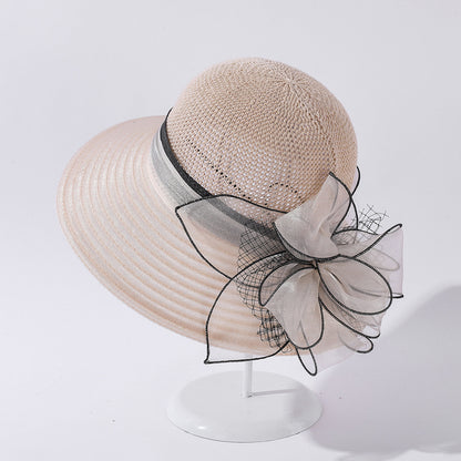 Summer Organza Big Brim Stitching Sun Hat Flower Fashion Sun Hat Holiday Beach Hat