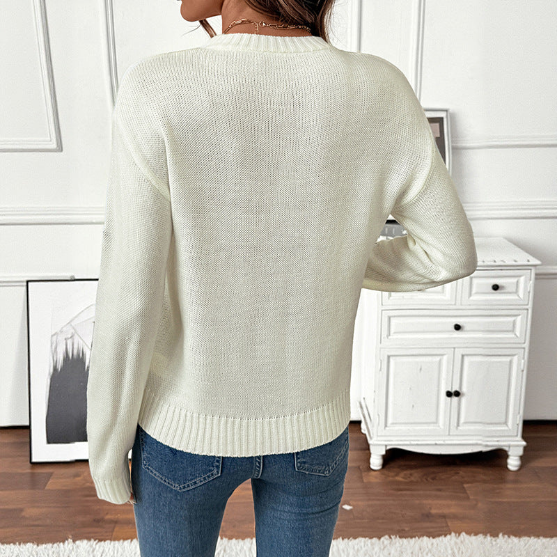 Round Neck Pullover Sweater for Women
