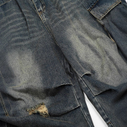 Washed multi pocket workwear denim shorts for men