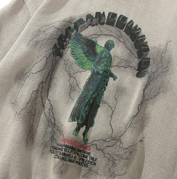 Diablo statue print sweater for men and women round neck pullover sweater angel lightning print streetwear