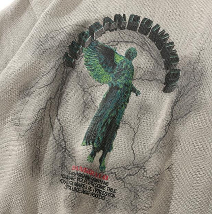 Diablo statue print sweater for men and women round neck pullover sweater angel lightning print streetwear