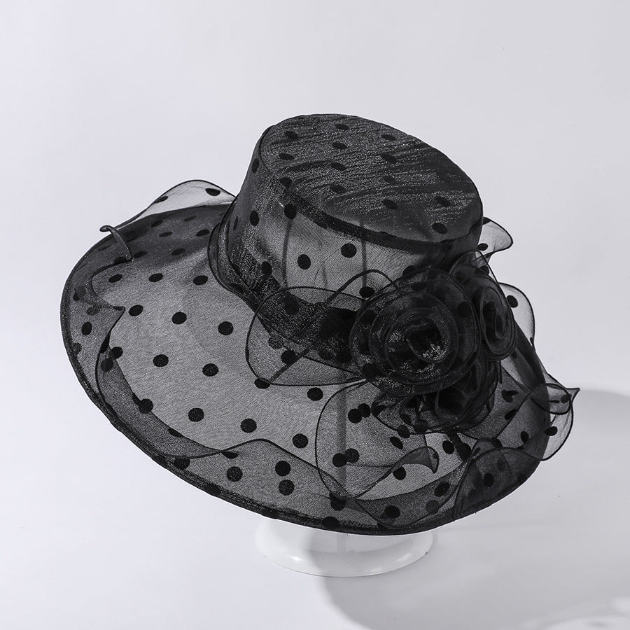 Organza Polka Dot Big Brim Hat Female Wavy Beach Hat Outdoor Sun Hat Summer