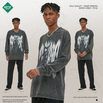 Autumn and Winter New Product Abstract and Virtual Digital Printing American Retro Men's Long sleeved T-shirt