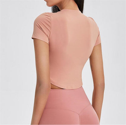Yoga Shirts Short Sleeve Solid Color Vital Seamless Women Fitness Crop Top Workout Tops