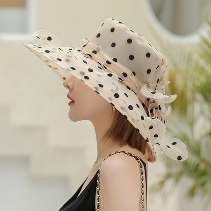 Organza Polka Dot Big Brim Hat Female Wavy Beach Hat Outdoor Sun Hat Summer