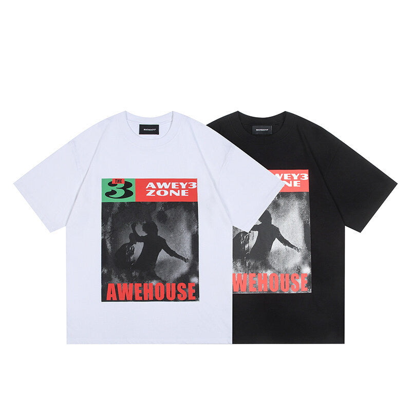 Printed round neck T-shirt for men and women with short sleeves