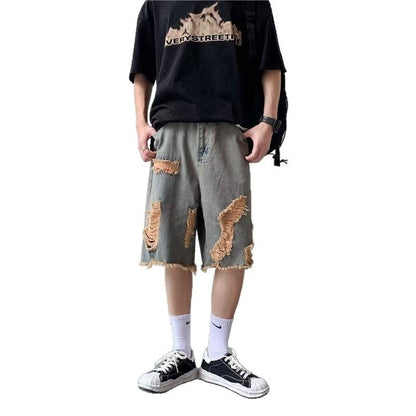 Summer washed distressed denim shorts for men