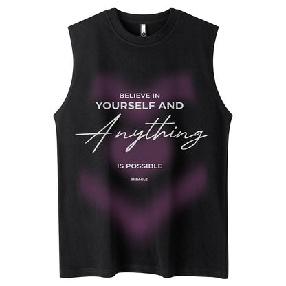 Casual Cursive Sleeveless Round Neck Loose Vest for Men