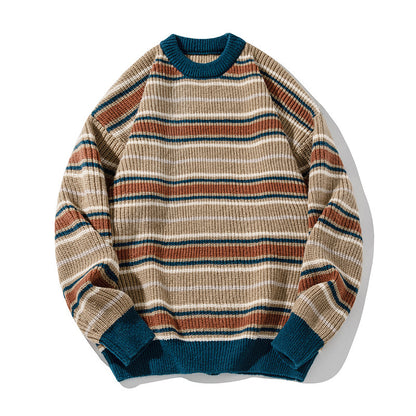 Striped round neck sweater for men